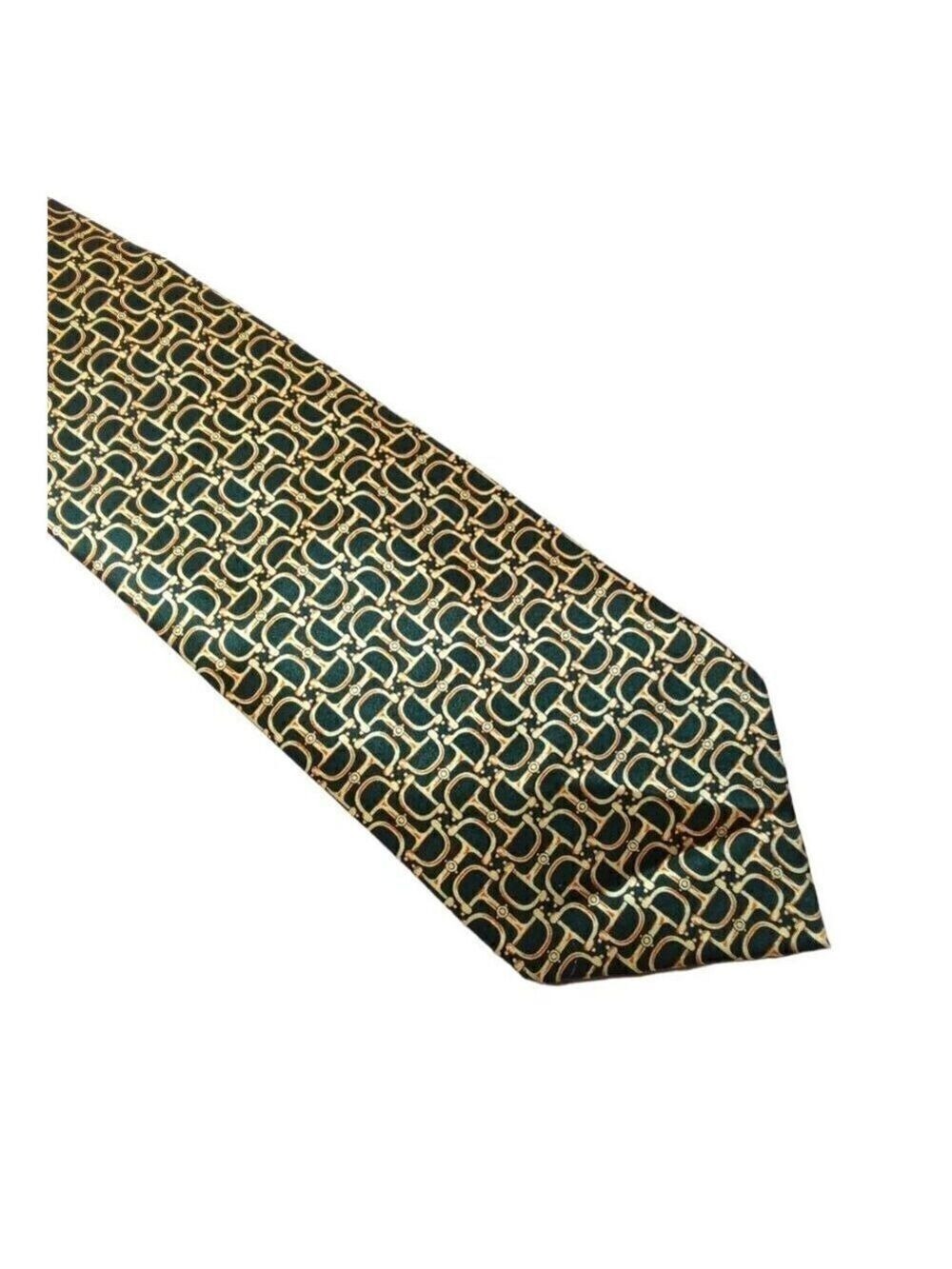 Fu Yun Lai Olive & Gold Bridle Bit Silk Neck Tie